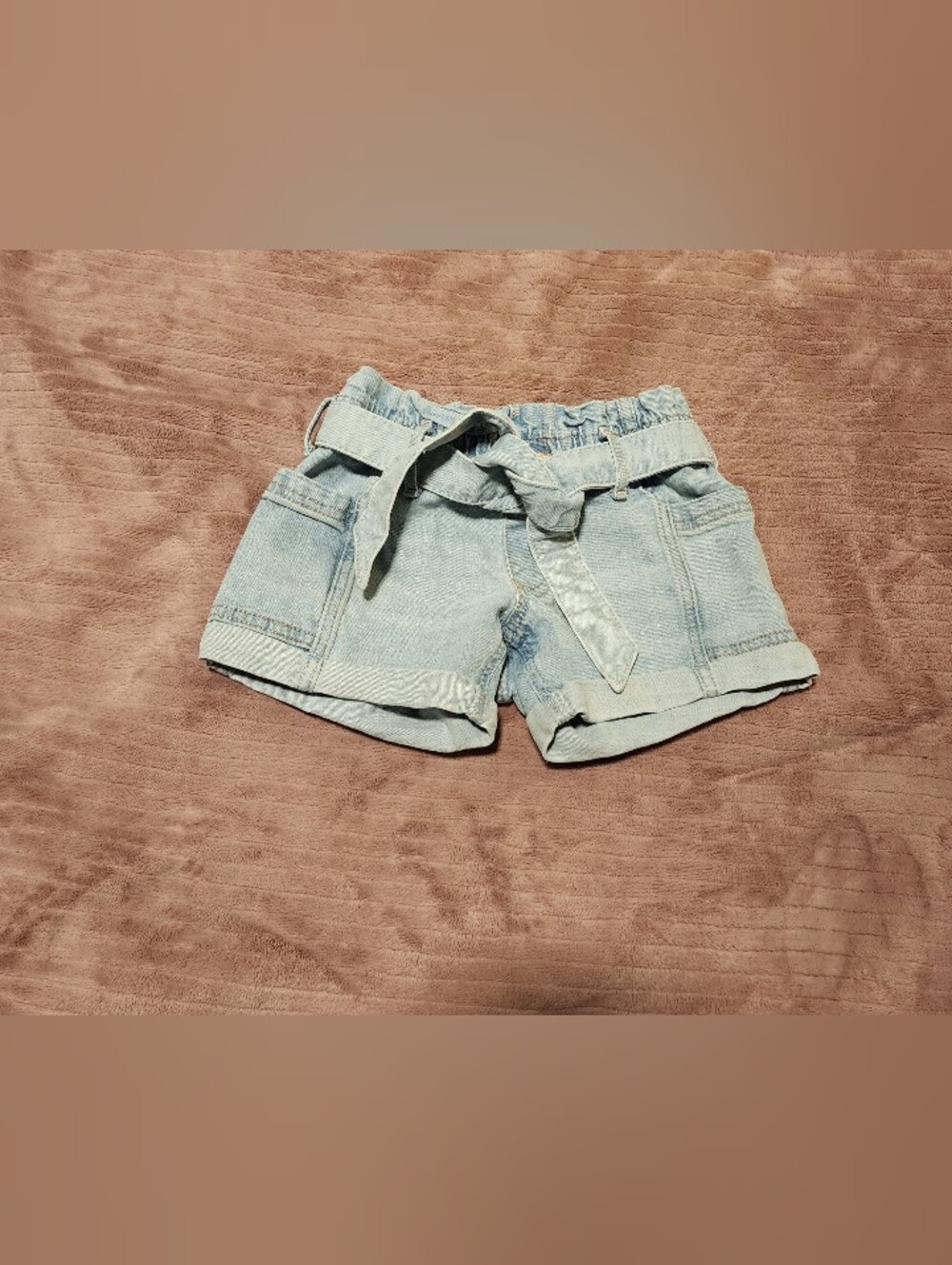 Abercrombie Kids Girls Light Wash High Rise Paperbag Waist Belted Shorts Sz 5/6